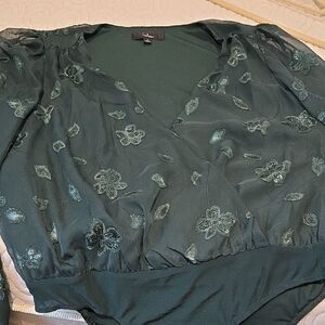 Lulus Emerald Green Bodysuit with Floral Details